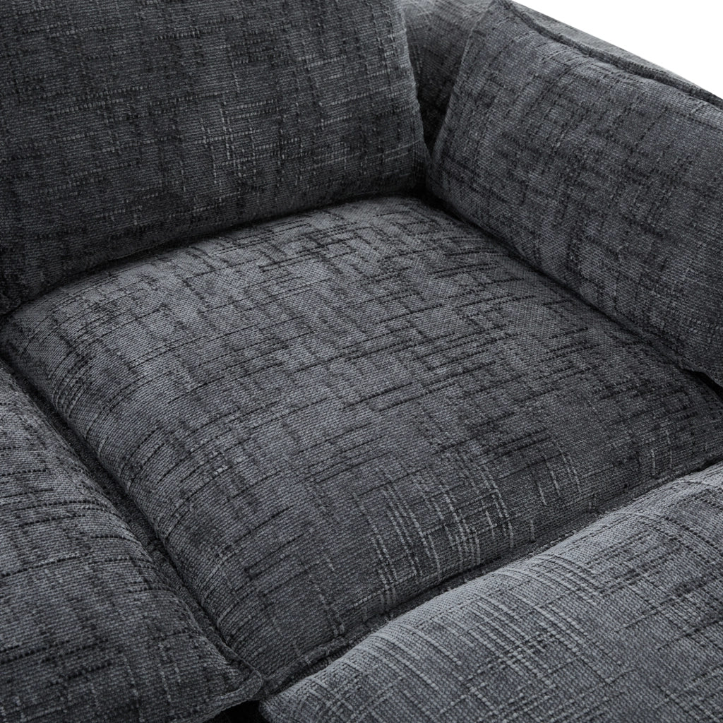 Divano modulare in tessuto chenille grigio scuro con tasche laterali e pouf 256x161 cm