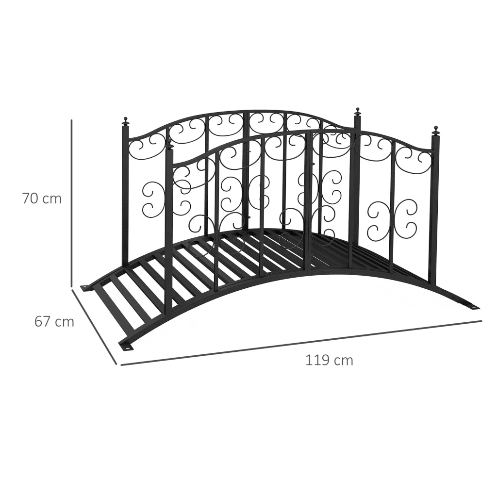 Ponte da giardino curvo con parapetto 119 x 67 x 70 cm attraversamento sicuro ornamenti decorativi vintage in acciaio nero 21_0003992