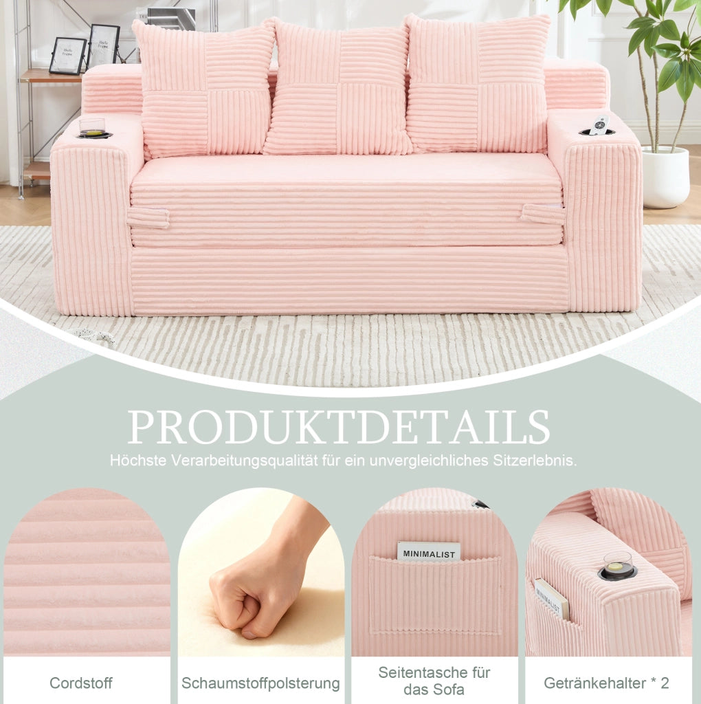 DIVANO Modulare da Pavimento 2 Posti 172x87x64 cm Velluto a Coste Rosa
