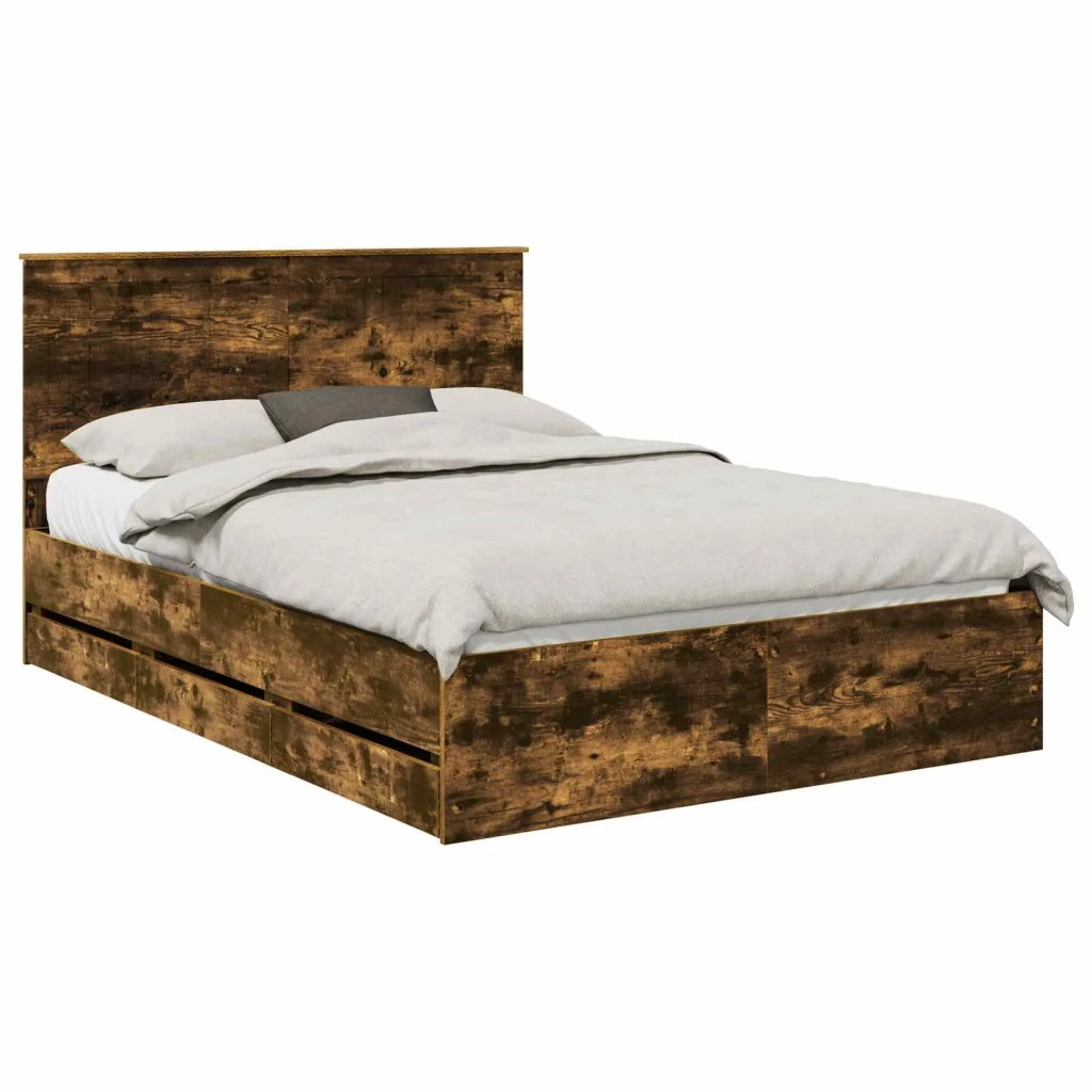 Struttura del letto con cassetto-Giroletto con contenitore-Rete del Letto Rovere fum¨¦ 135 x 190 cm 367609