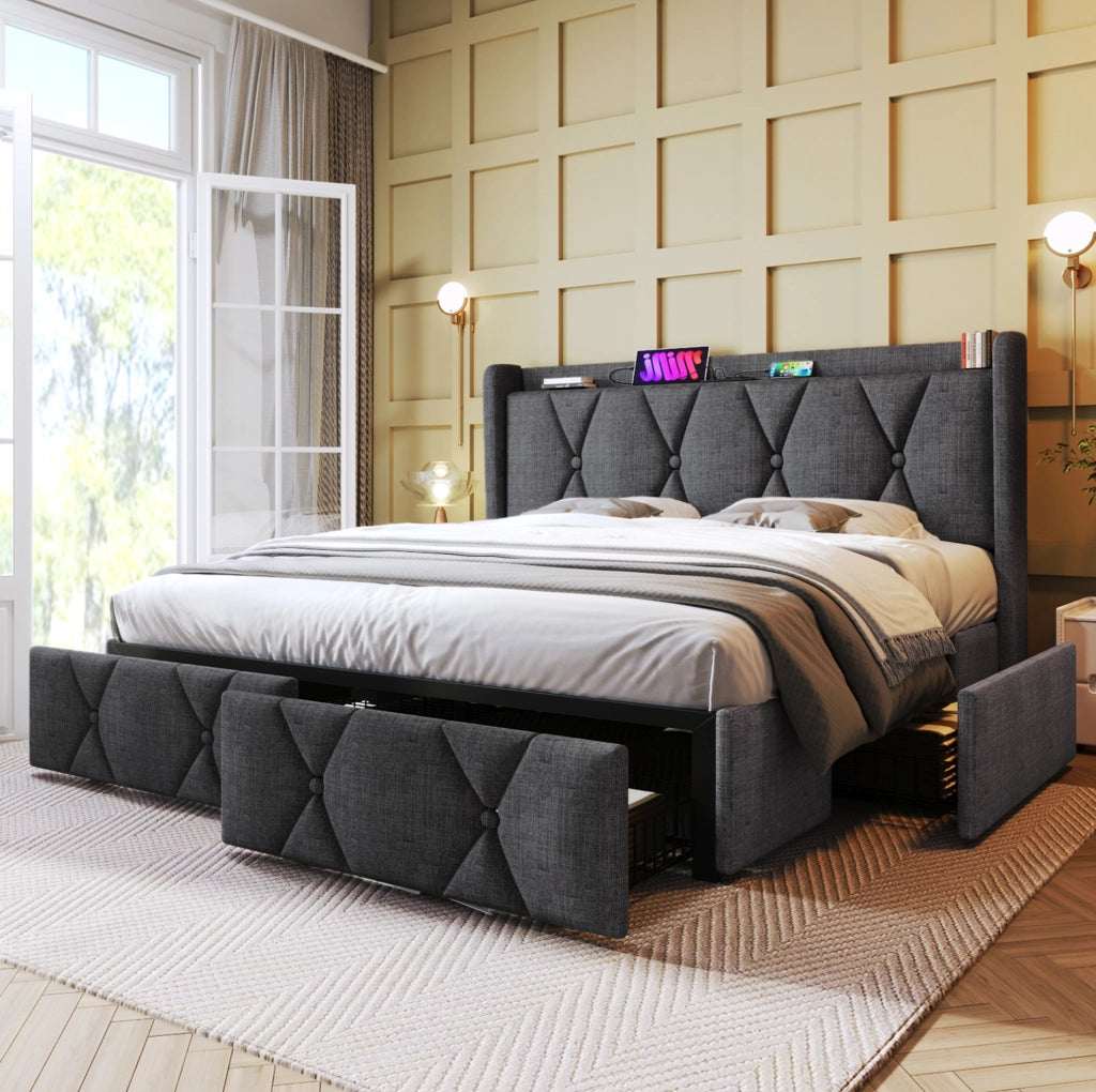 Letto matrimoniale imbottito 140x200 cm con materasso e USB