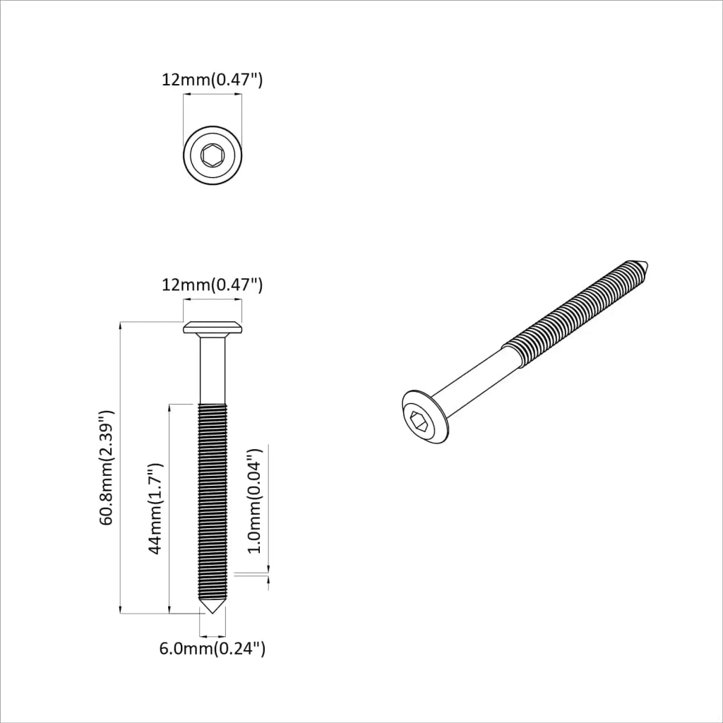 Viti per mobili 2 pcs Argento M6 x 60 mm Acciaio 864394
