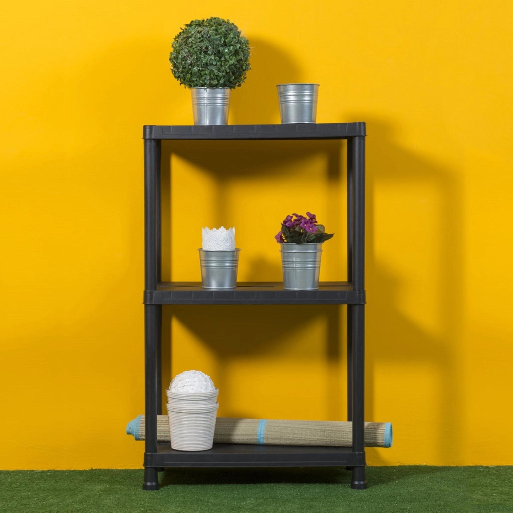 Scaffale Universal Pro 633 a 3 ripiani per interni ed esterni in resina ventilata colore nero 60x30x95 cm Toomax