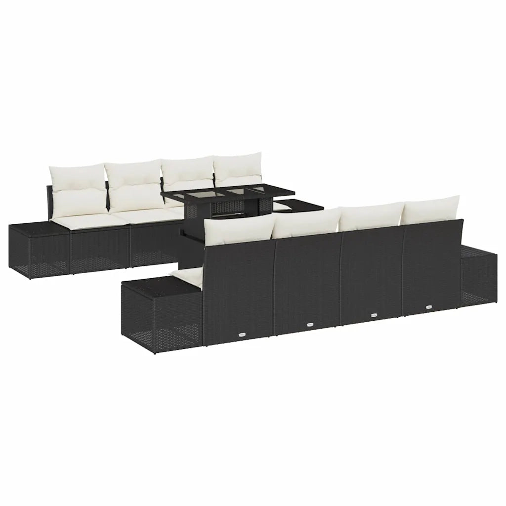 Set Divano da Giardino con cuscino 9 pcs Nero e Crema