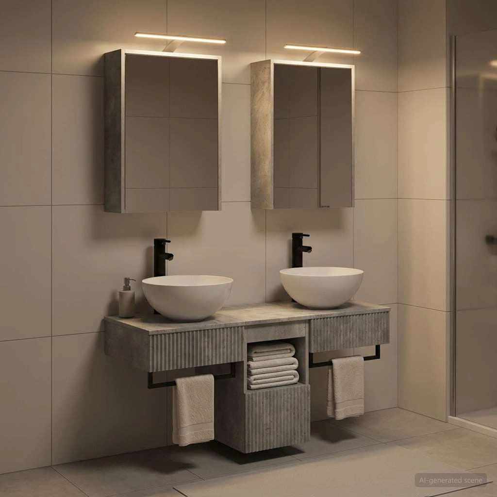 Set di Armadi da Bagno 5 pz Grigio Cemento Legno ingegnerizzato 3406282