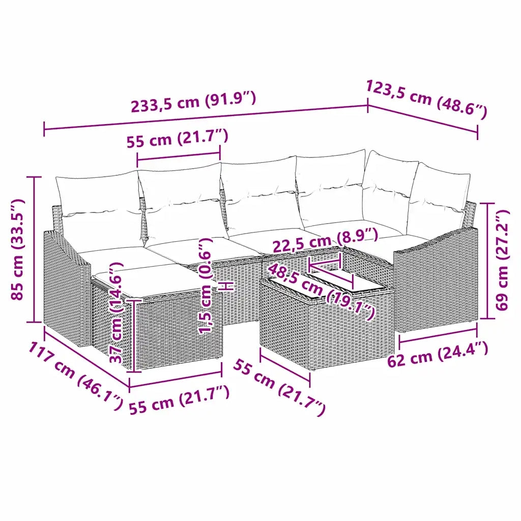 Set di divani con cuscino 7 pcs Marrone polyrattan 3346798