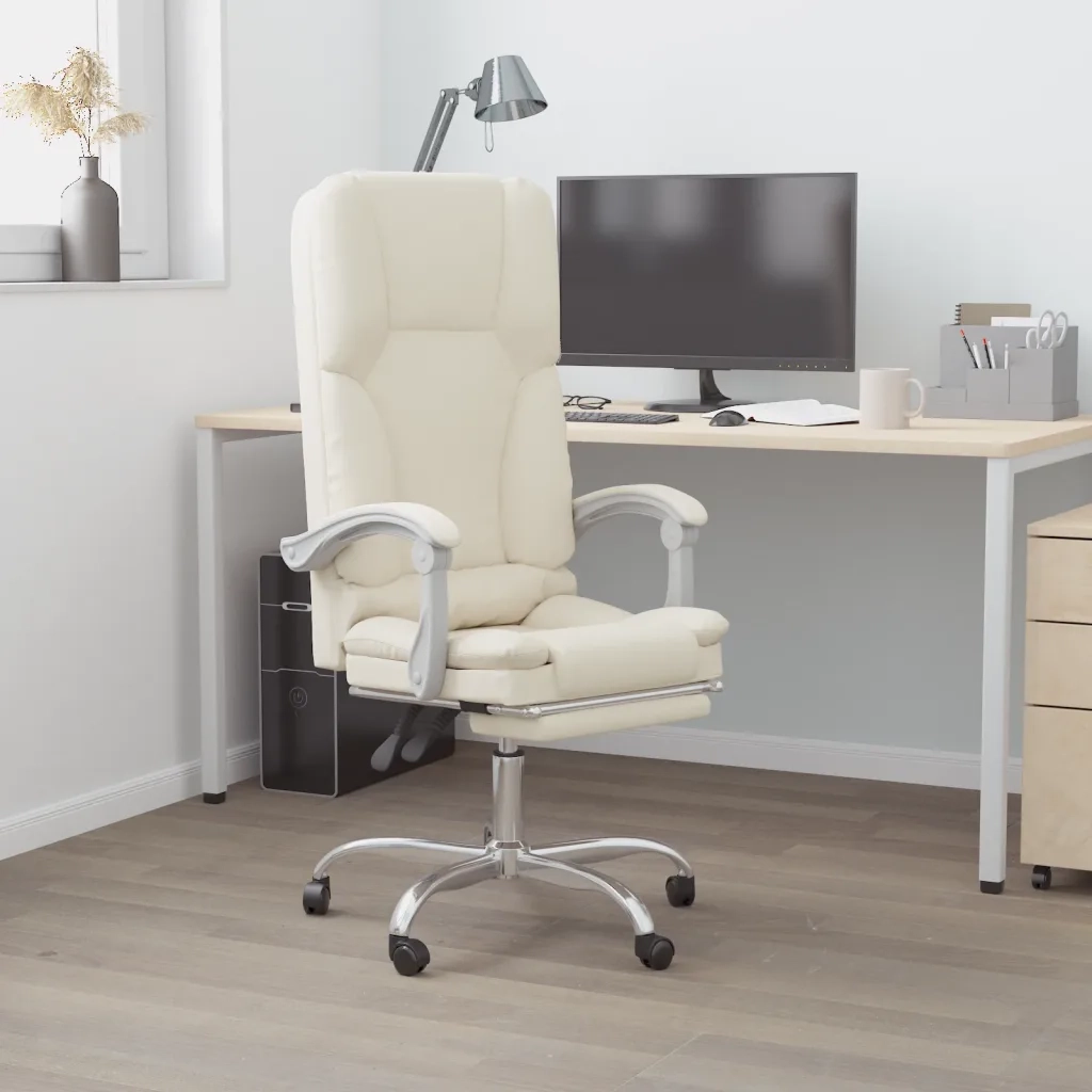 Poltrona da Ufficio Massaggiante | Sedia Relax Reclinabile Crema Similpelle