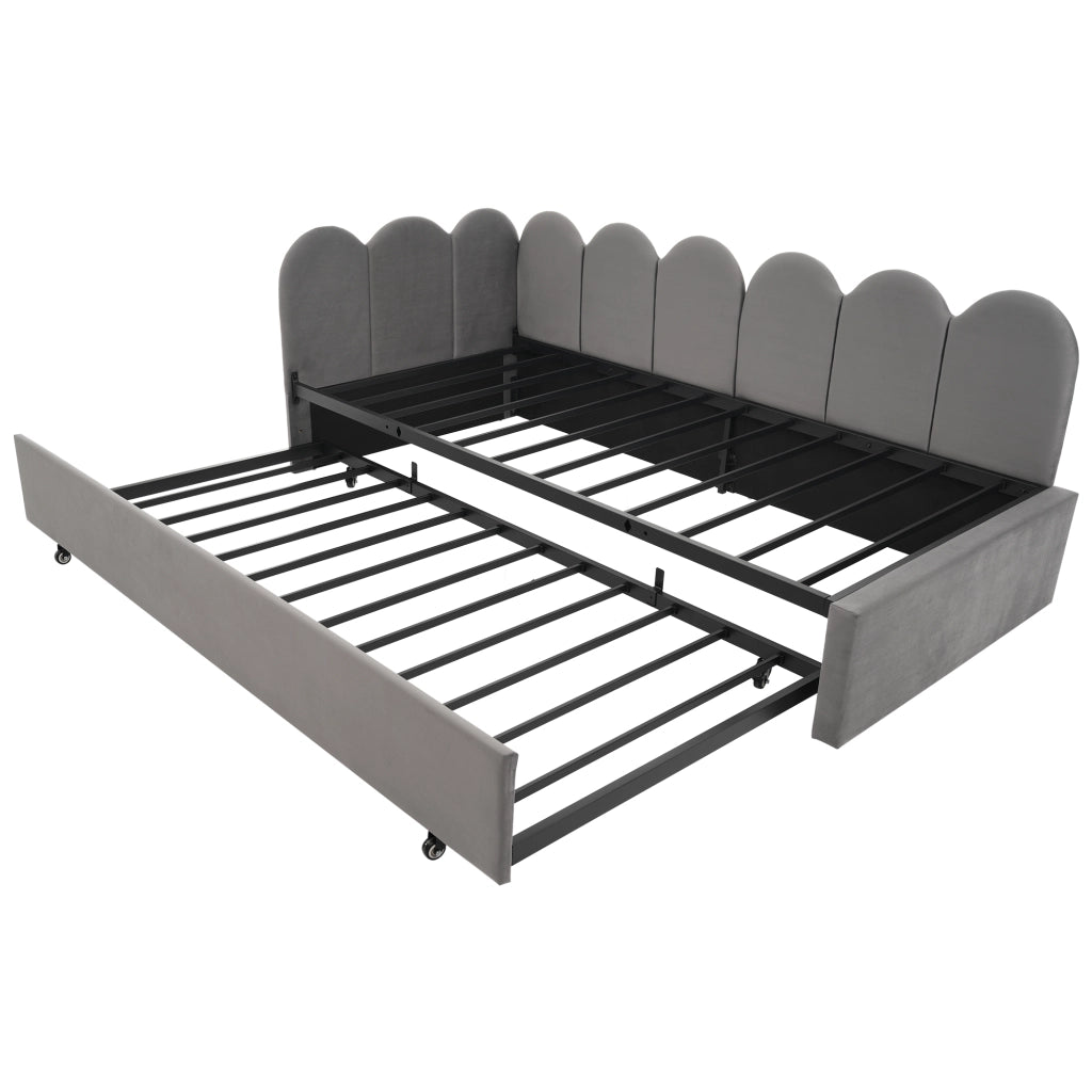 Letto da giorno 90x200 cm con letto estraibile 90x190 cm in velluto grigio