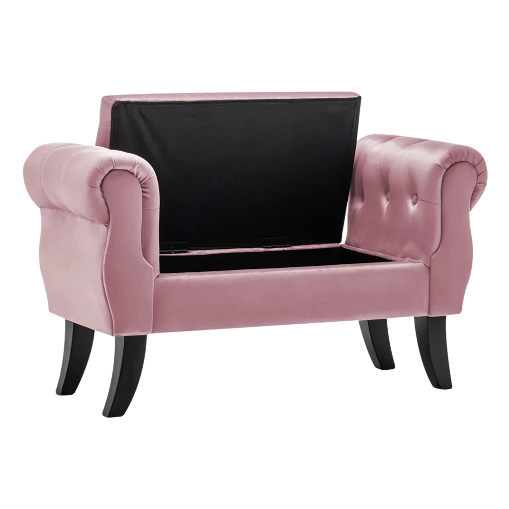 Divanetto In Velluto Panca Contenitore Pouf PortaOggetti Panca Sgabello A Pie Di Letto Cassapanca Ingresso Legno Massello Panchina - RosaAntico