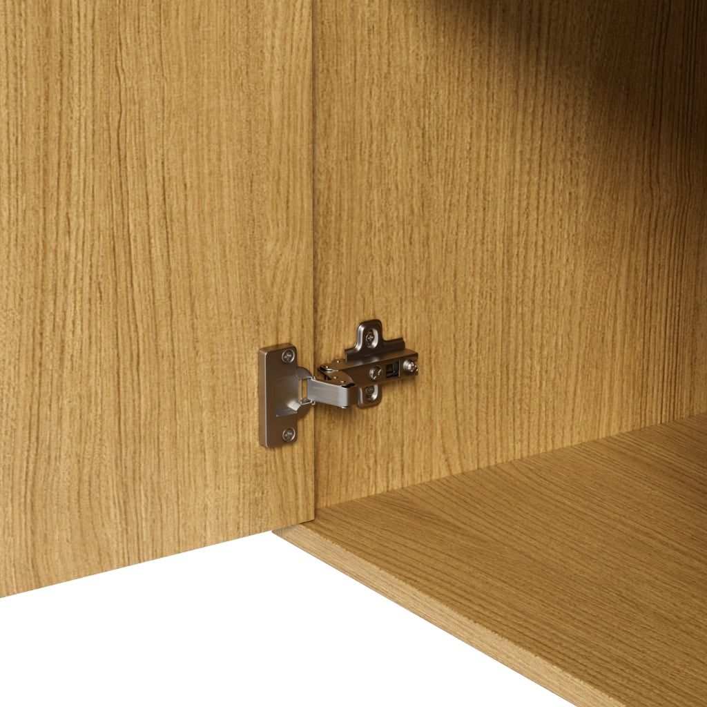 Mobile da ingresso con specchio, 2 cassetti, armadio e ripiani aperti, ganci removibili, color legno, 105 × 38 × 180 cm