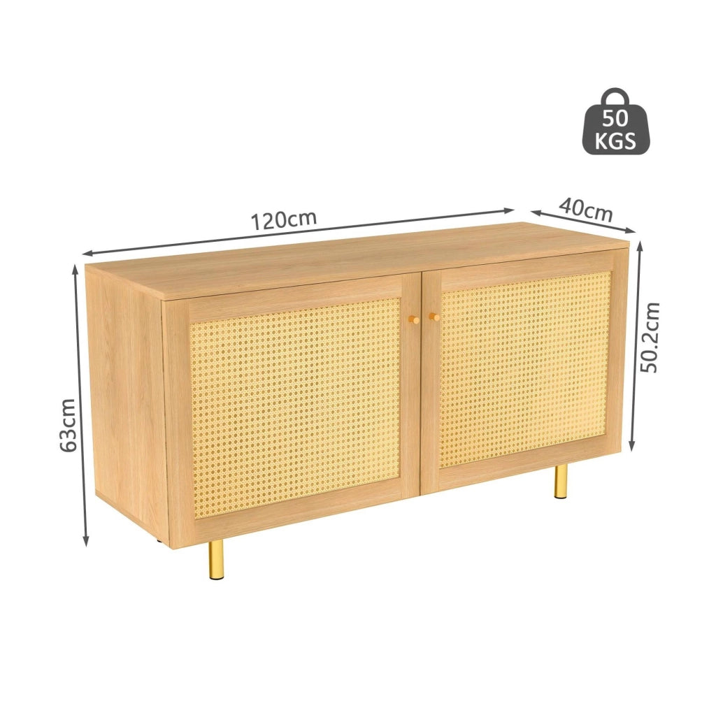 Credenza 2 ante in MDF con rattan intrecciato naturale HAVRYA