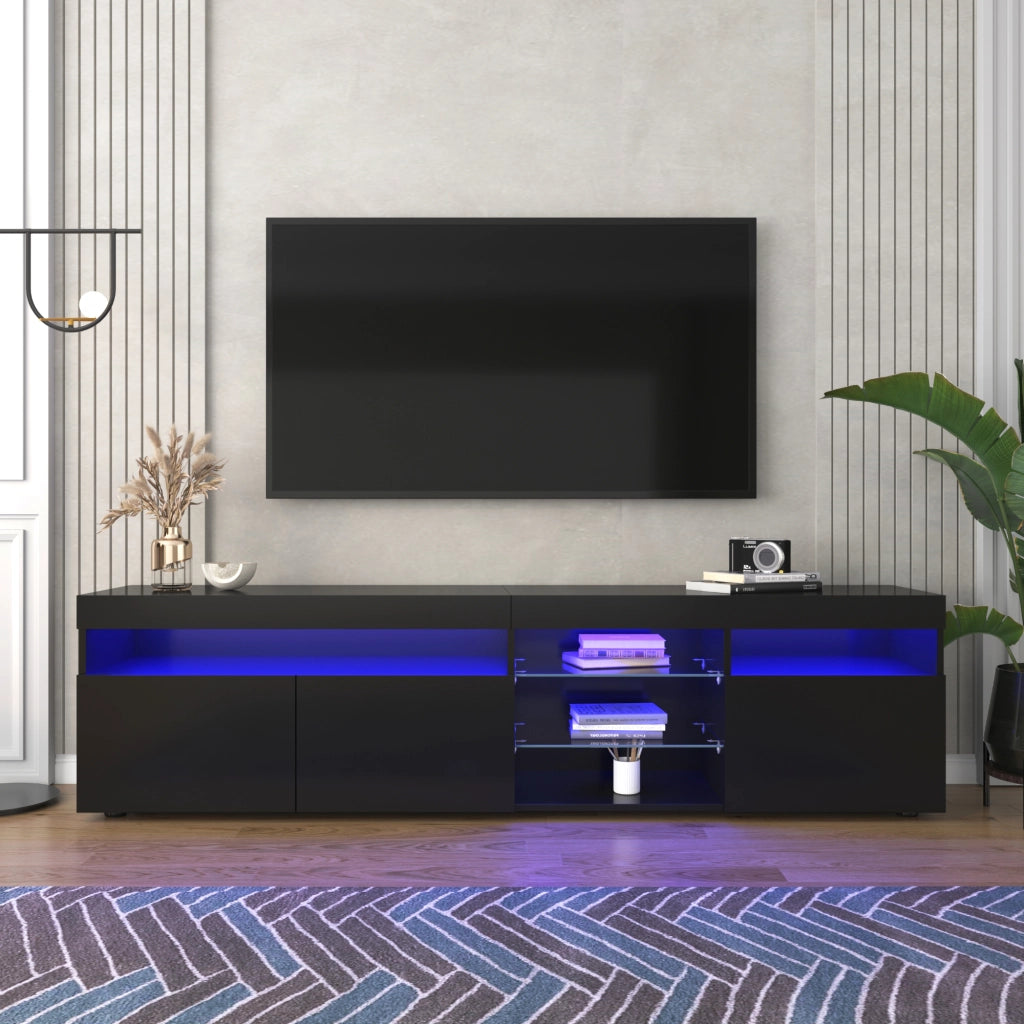 Mobile TV con 3 Ante e LED Multicolore; Stile Moderno; Frontali Lucidi; in MDF; 180??35??48 cm; Nero