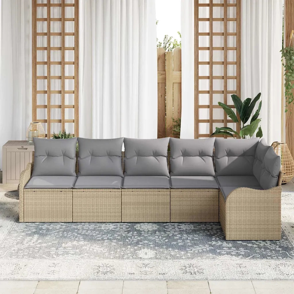 Set Divano da Giardino con cuscino 6 pcs Beige Poly Rattan
