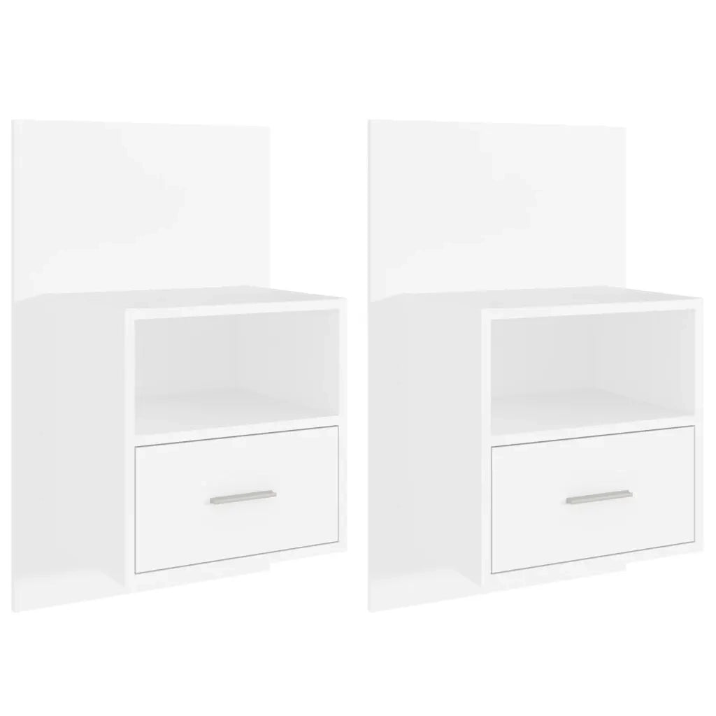 Set di 2 Comodini | Armadio da Notte | Mobiletto da notte a Parete Bianchi