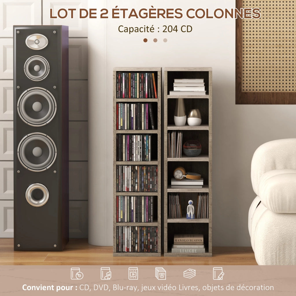 Libreria a colonne 2 pezzi ¨C Xylo ¨C 12 scomparti per CD DVD grigio scuro 21x22,5x88,5 cm