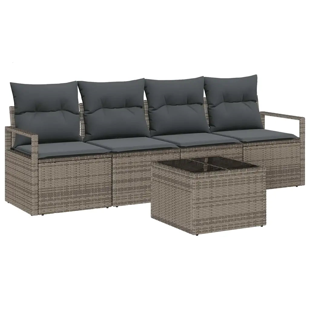 Set di divani con cuscino 5 pcs Grigio polyrattan