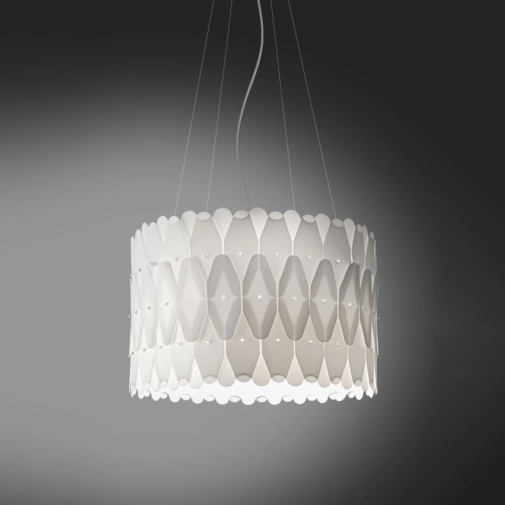 Lampadario Moderno Amanda Polilux ® Bianco E Metallo Cromo 5 Luci E27