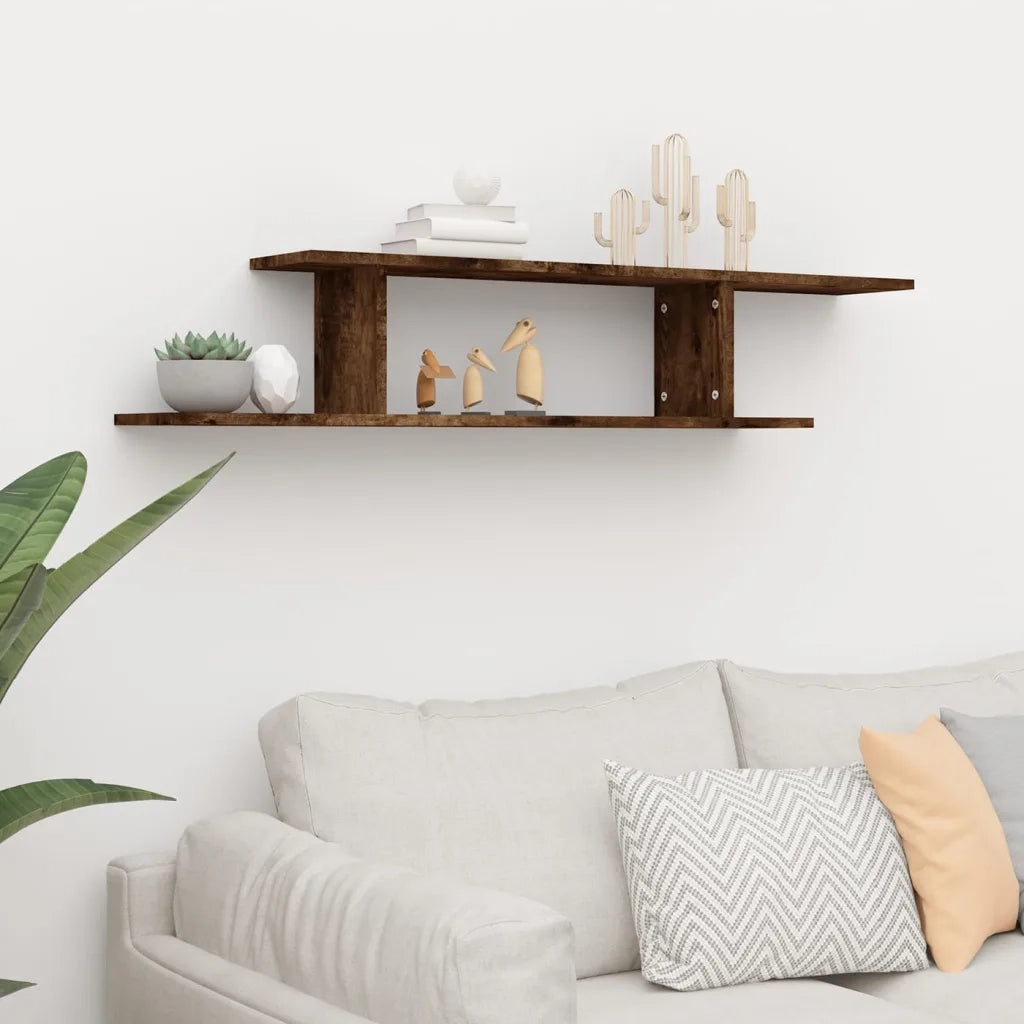 Scaffale TV a Parete-Mensole a Muro Rovere Fumo 125x18x23 cm Legno Multistrato