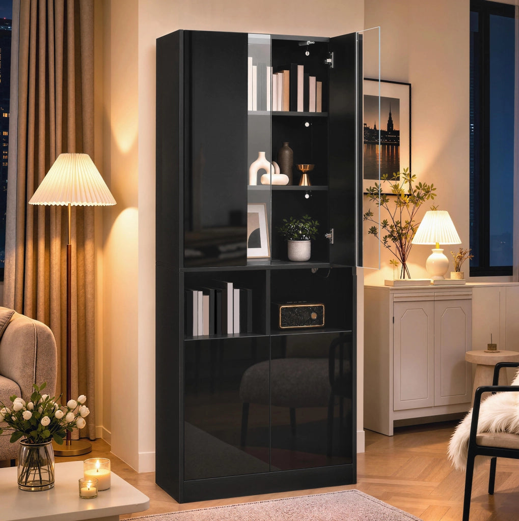 Armadio alto nero con LED controllabili via app e ante doppie