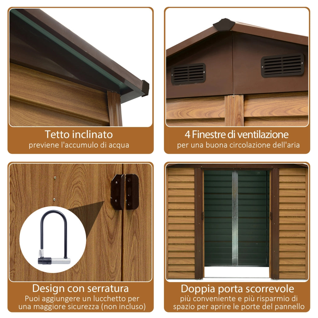 Easycomfort Casetta da Giardino in Lamira Porta Attrezzi con Porte Scorrevoli, Effetto Legno, 152x235.7x208.7cm
