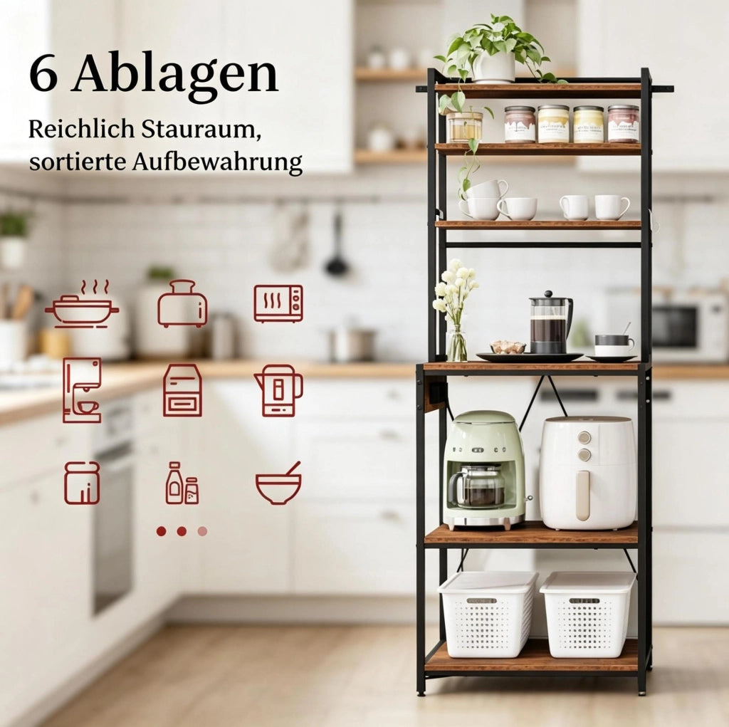 Scaffale cucina con prese elettriche e 6 ripiani