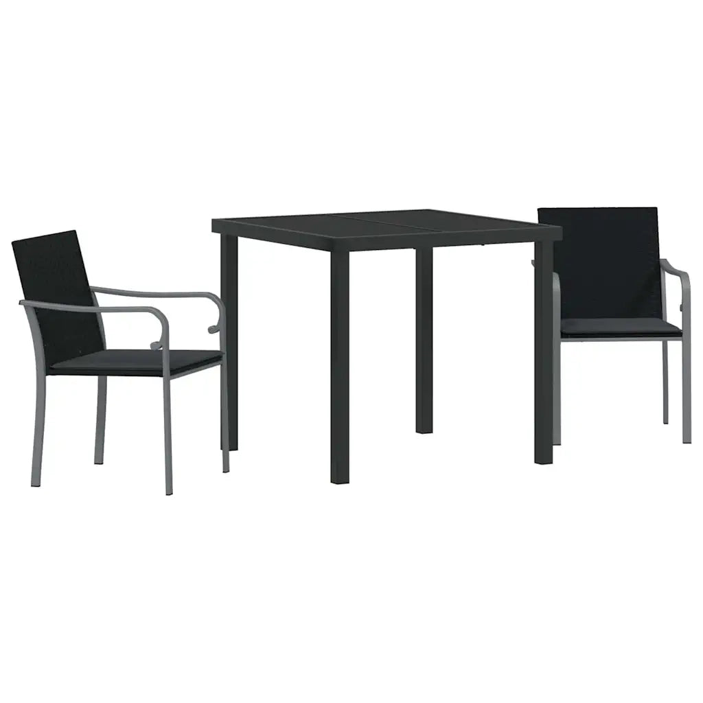 Set da Pranzo per Giardino 3 pz Nero e Grigio Rattan in PE 3379051
