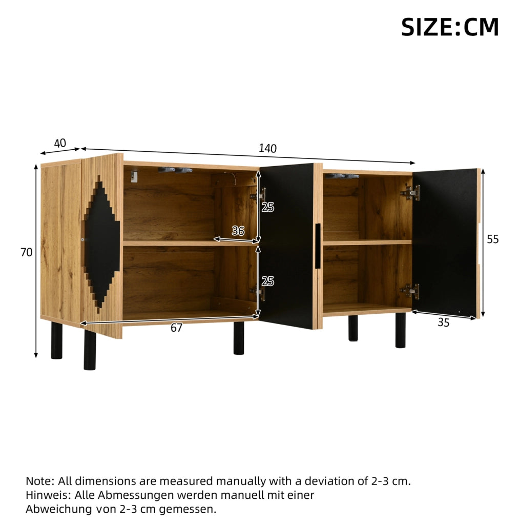 Credenza contenitore con ante a pressione e motivo geometrico