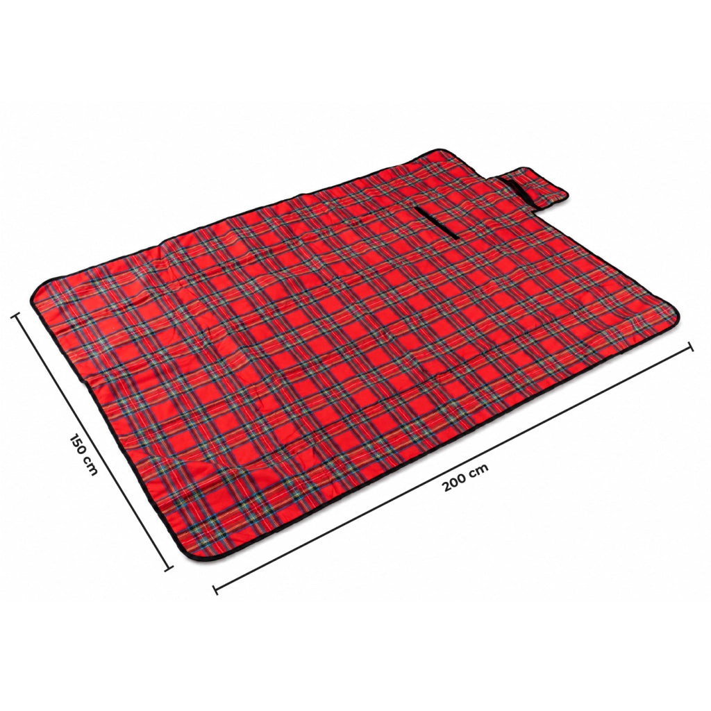 Telo Picnic XXL Pieghevole 200x150 cm con Fondo Isolante e Maniglia da Trasporto Rosso