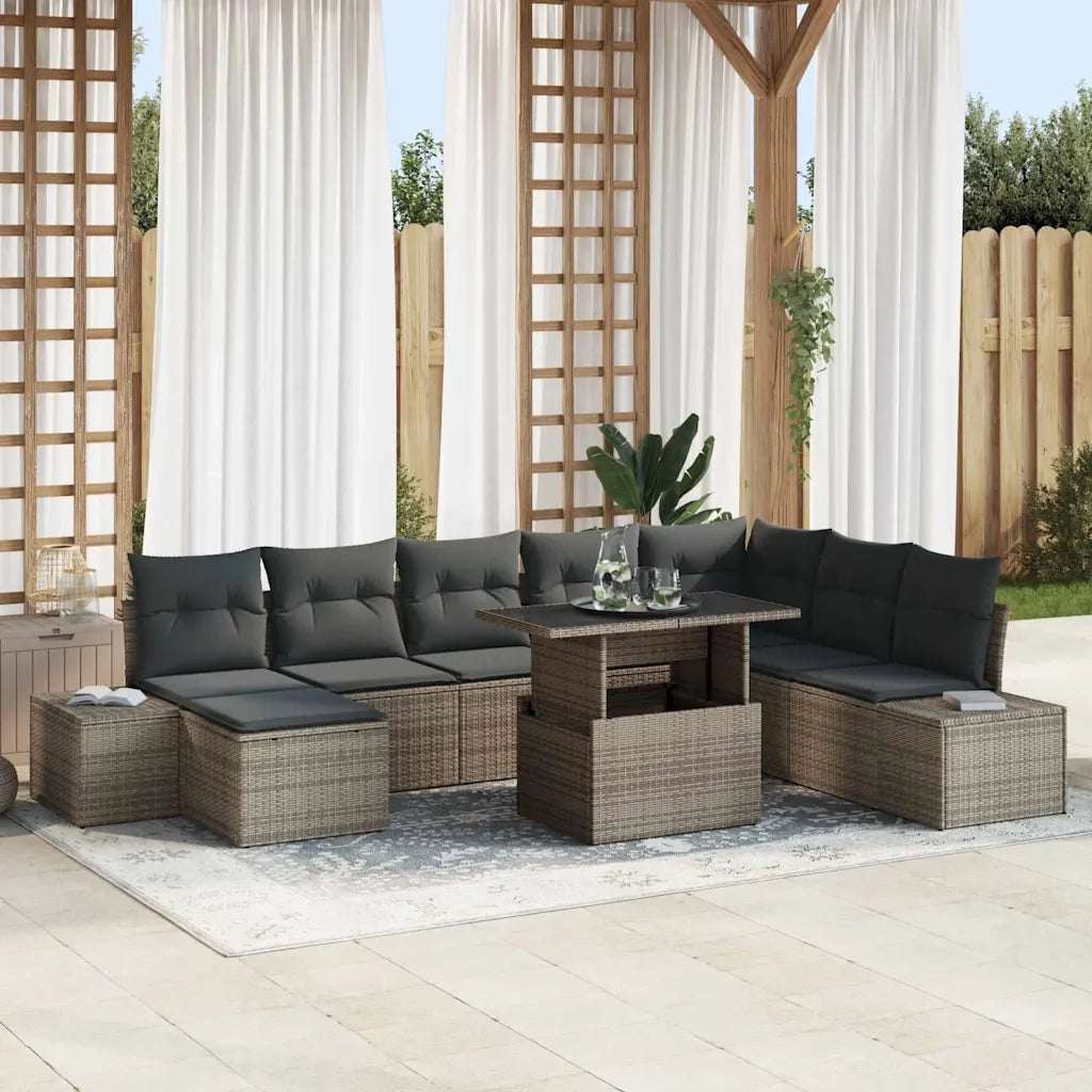 Set Divano da Giardino 9 pcs Grigio Poly Rattan 3357972