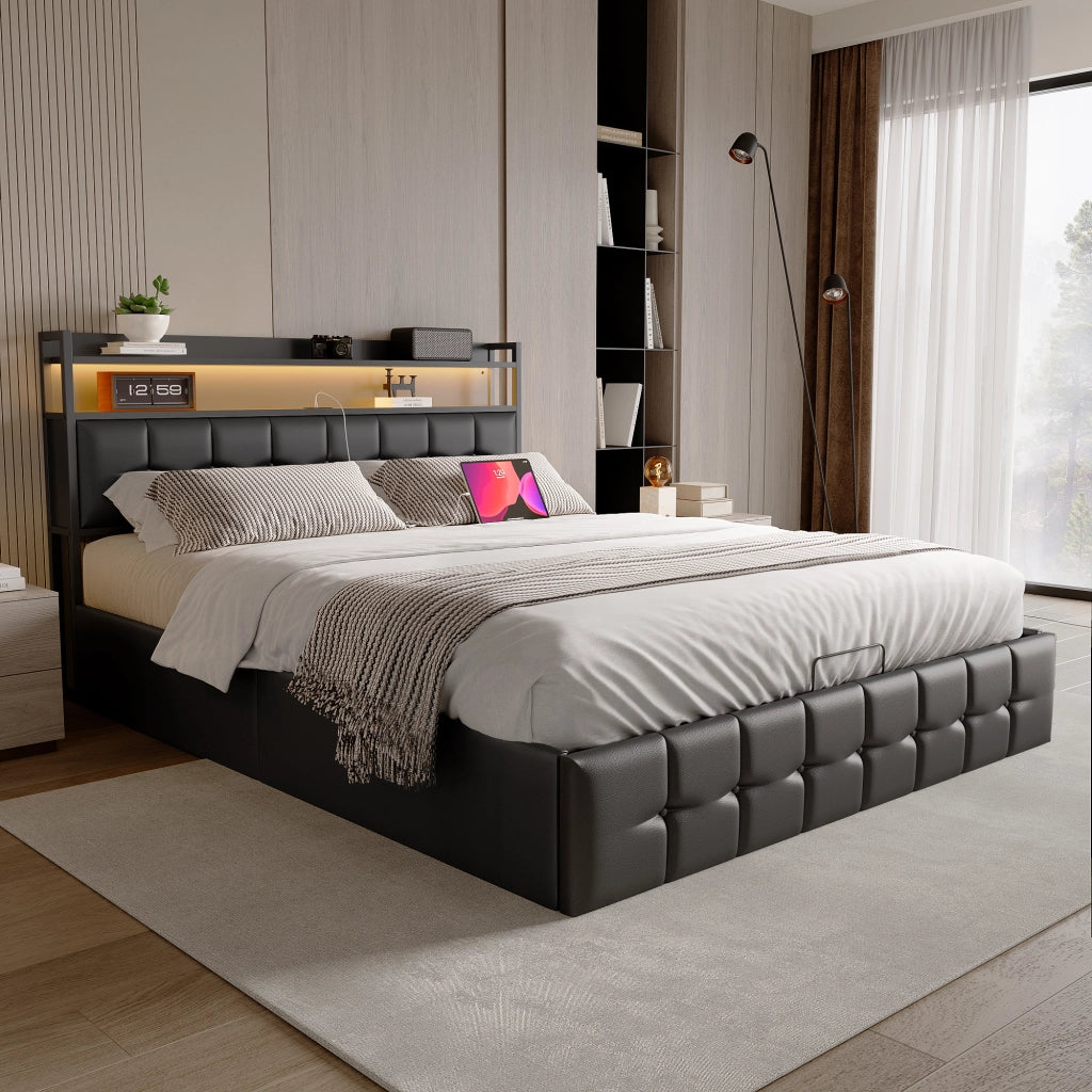 letto in ecopelle nero 160 x 200 cm