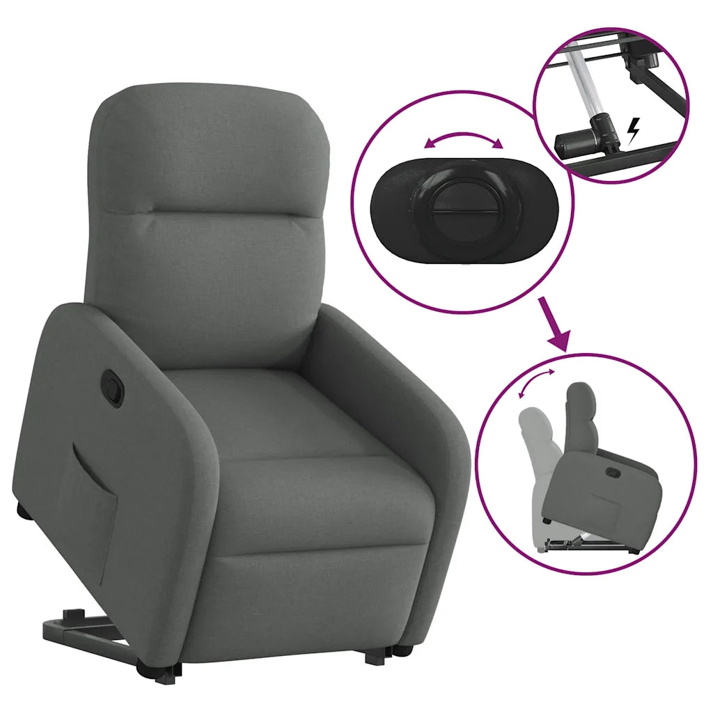 Poltrona | Sedia Relax Alzapersona Reclinabile Grigio Scuro in Tessuto