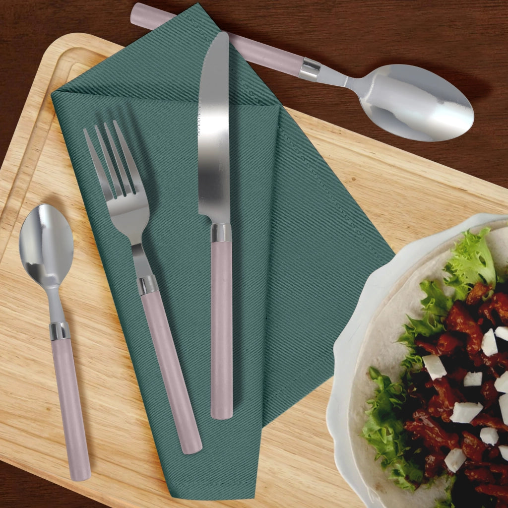 Servizio 24 Pezzi Posate Tavola Acciaio Inox Manici Colorati Tinta Unita Colori Moderni 6x Forchetta Coltello Cucchiaio Cucchiaino Lavabili Lavastoviglie Certificate Contatto Alimenti - Glicine