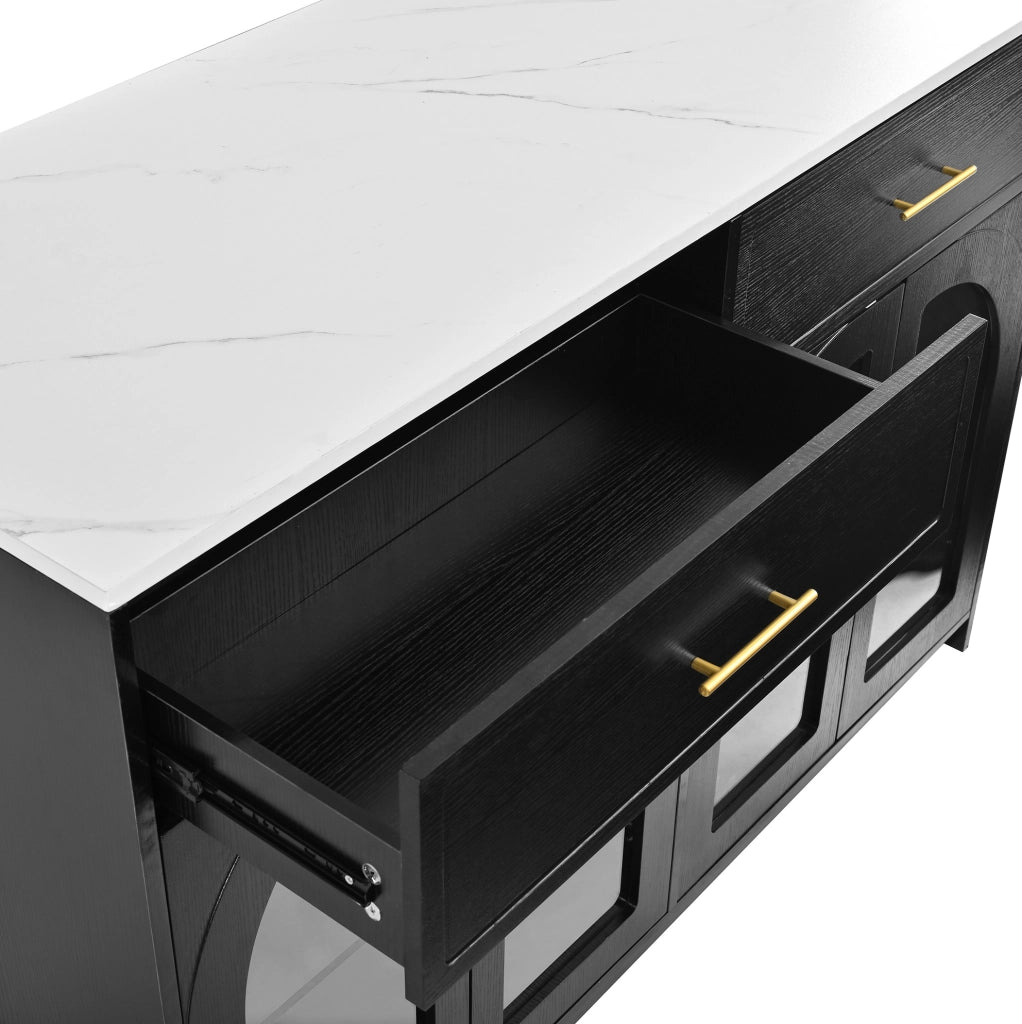 Isola da cucina 135x55x91 cm nera in MDF, LED e ripiani regolabili