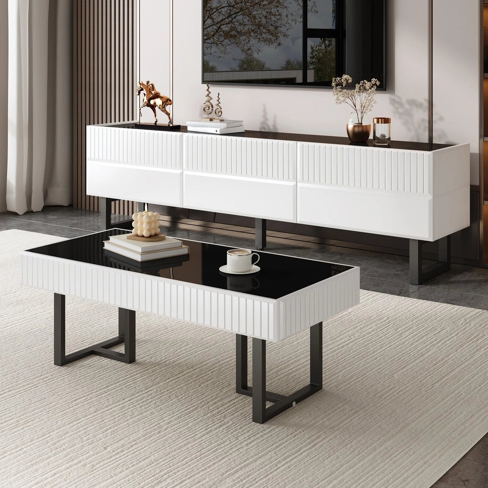 Tavolino da Caff¨¨ Moderno ¨C MINIMAL ¨C Nero e Bianco Lucido, 110x50.5x41 cm