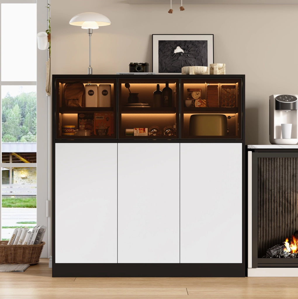 Mobile contenitore con 6 ante e illuminazione LED; 100 x 40 x 105 cm; nero e bianco