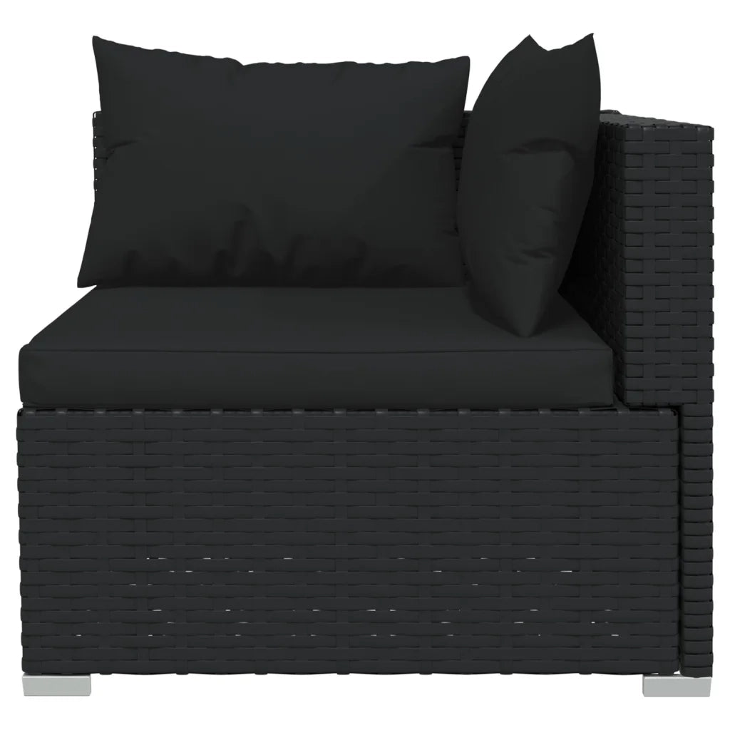 Divano a 3 Posti con Cuscini-Sofa 3 Posti con Cuscini in Polyrattan Nero