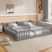 Letto a pavimento per bambini con due superfici 90 × 200 cm; barriera di protezione; legno e MDF grigio