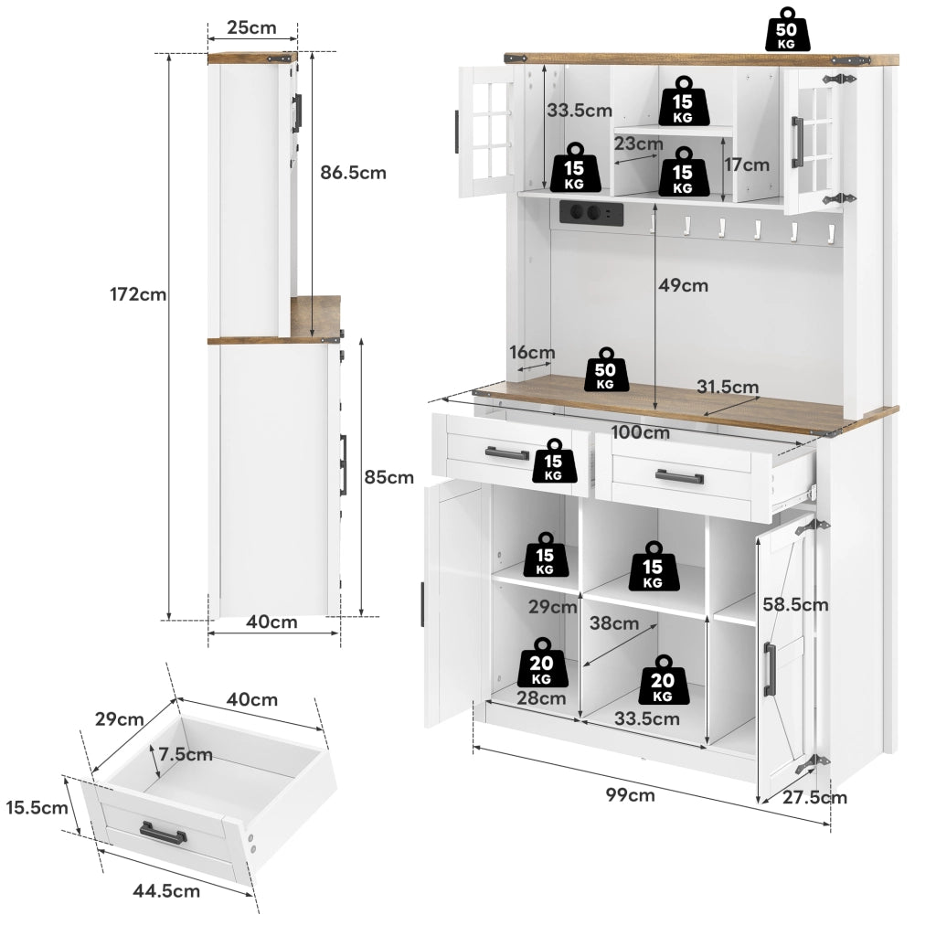 BARSCHRANK con LED regolabili e prese, 3 colli, MDF marrone e bianco