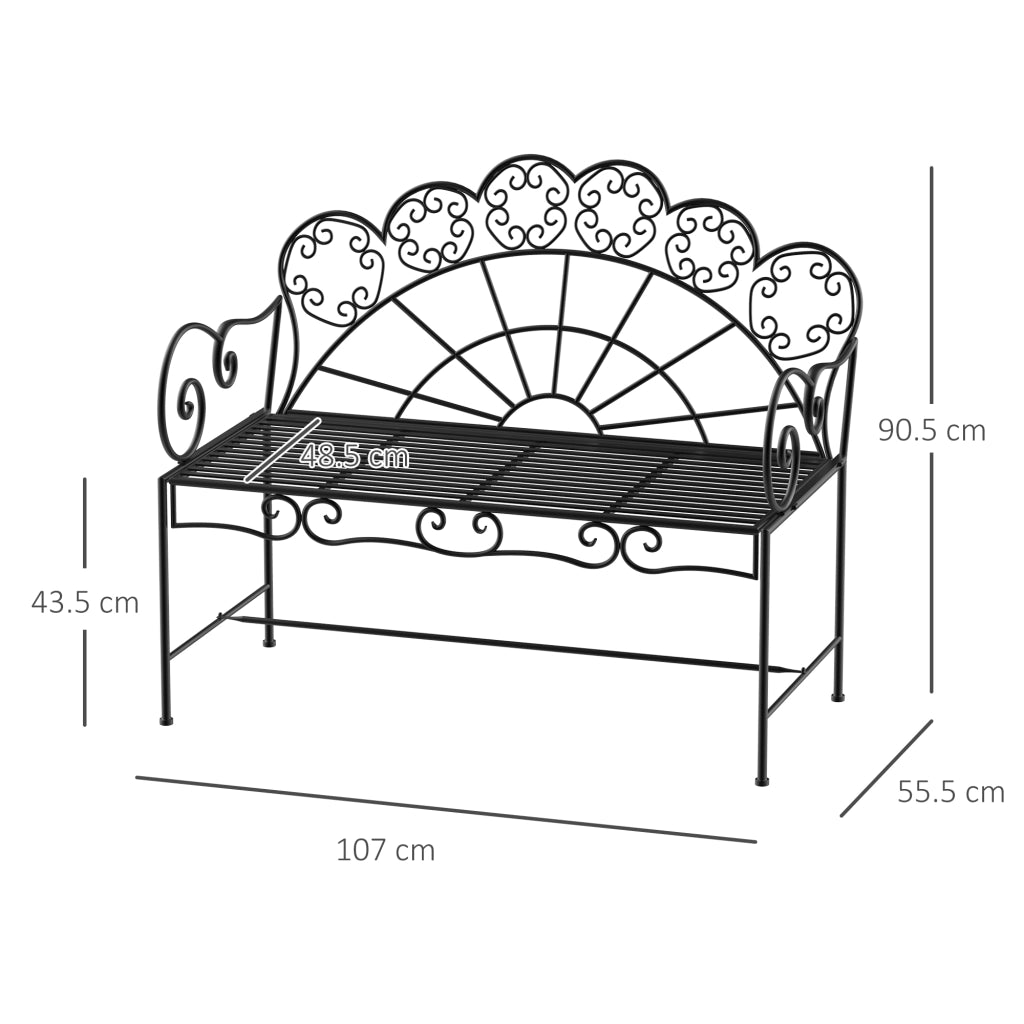 PANCHINA DA GIARDINO 2 posti 107 x 55,5 x 90,5 cm metallo nero