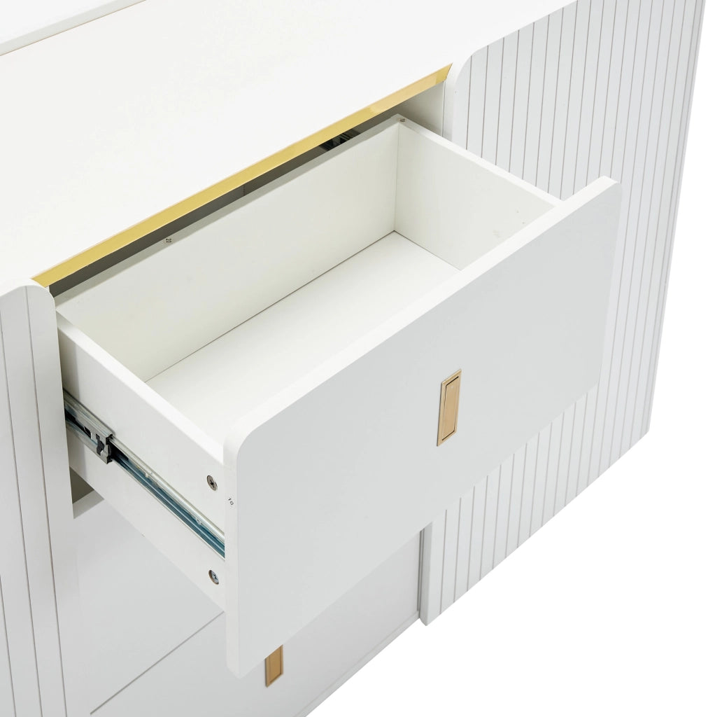 Sideboard bianco multifunzionale LED 150x35x80 cm con 2 ante e 3 cassetti