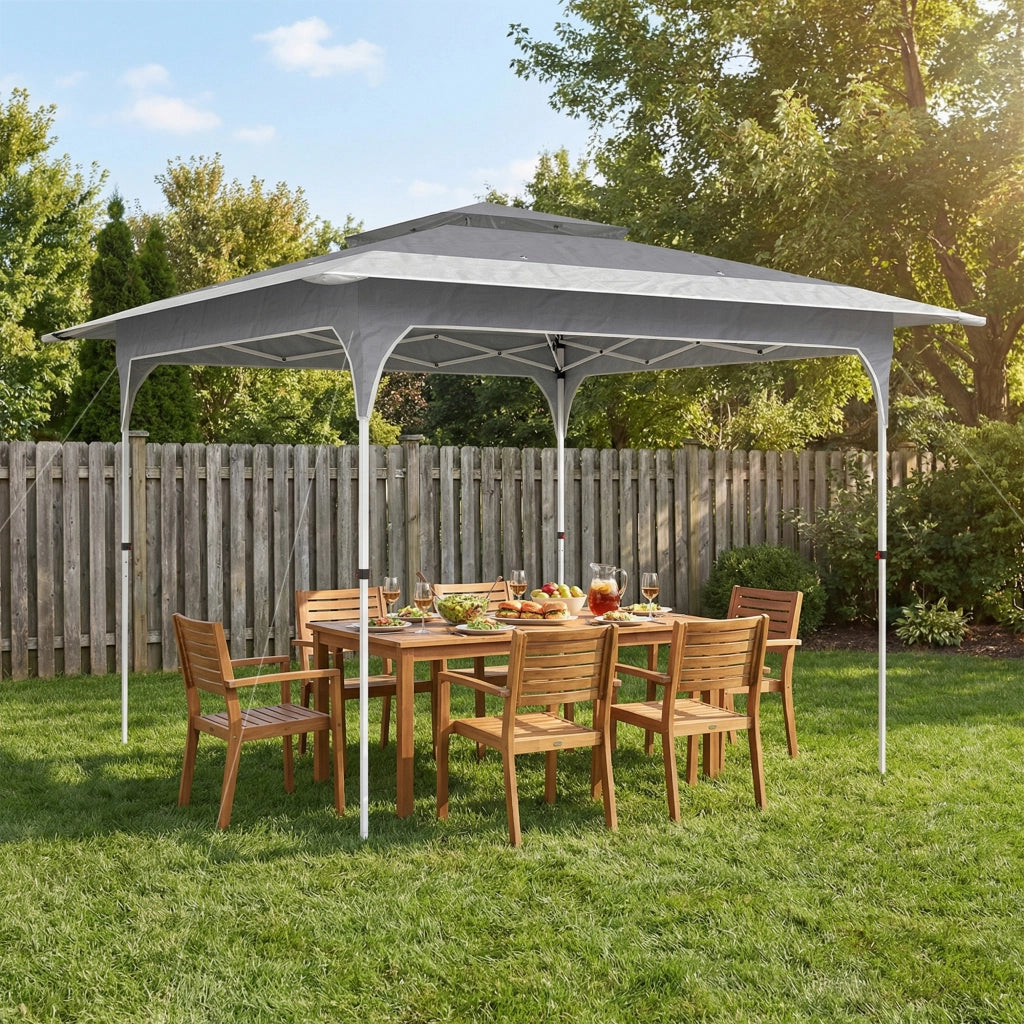 Gazebo Pieghevole Pop Up 3.5x3.5m ¨C Xylo ¨C Doppio Tetto Metallo Tessuto Oxford Grigio Scuro