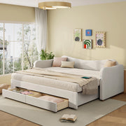 Letto per bambini estensibile 90-180 x 200 cm con 2 cassetti e USB, letto singolo imbottito in velluto beige