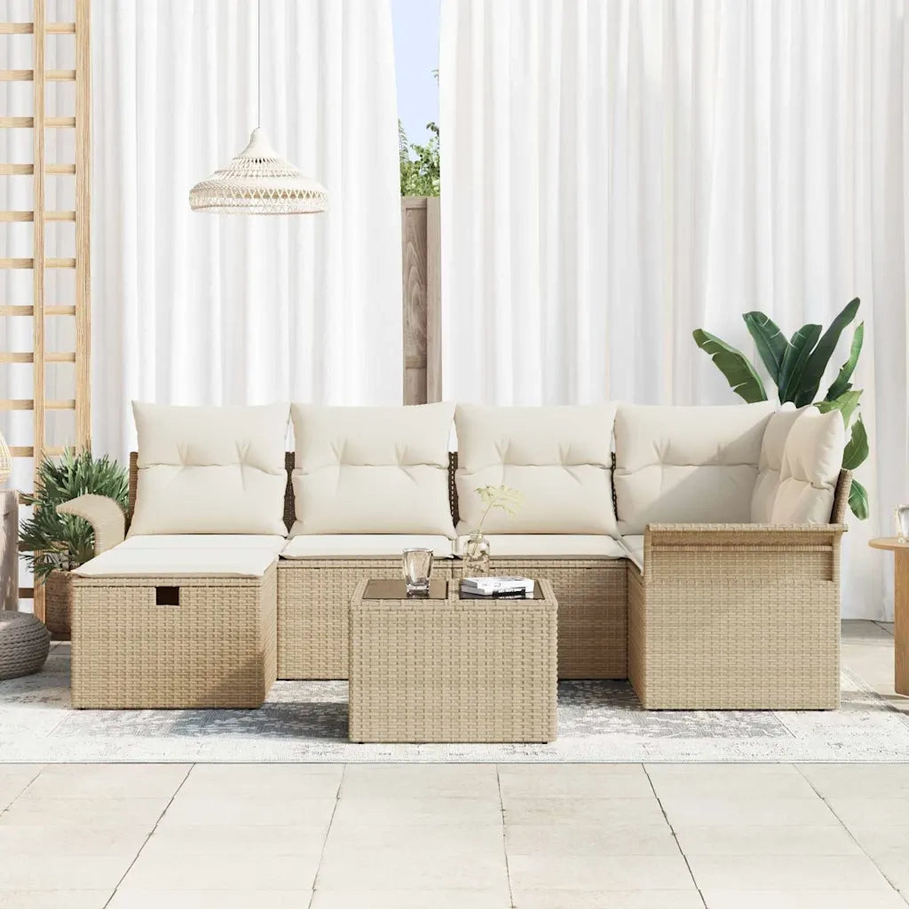 Set Divano da Giardino con cuscino 7 pcs Poly Rattan