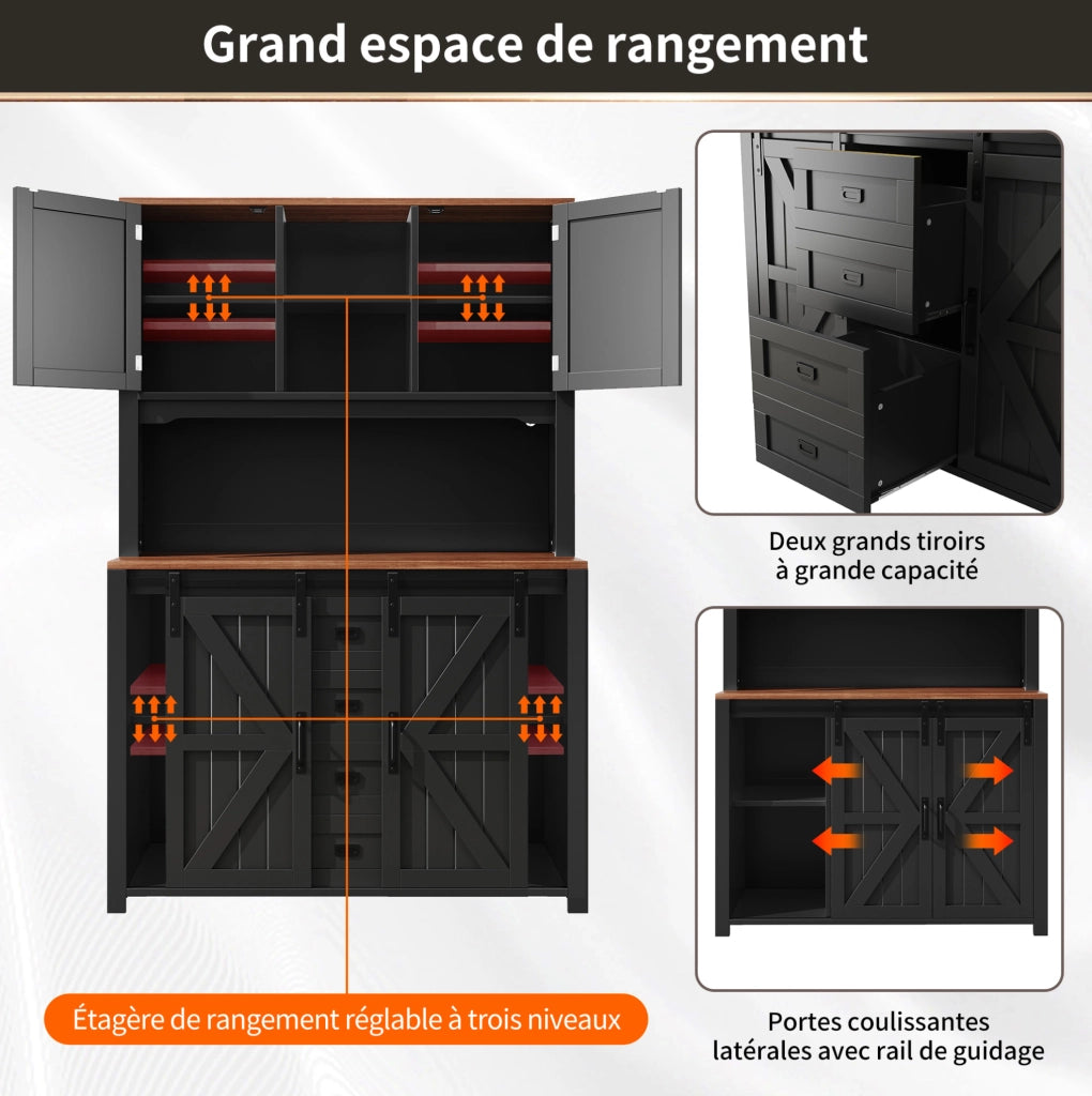 Mobile da cucina 115x40x174,7 cm con ante scorrevoli e illuminazione LED a colori, struttura in MDF, nero/bianco