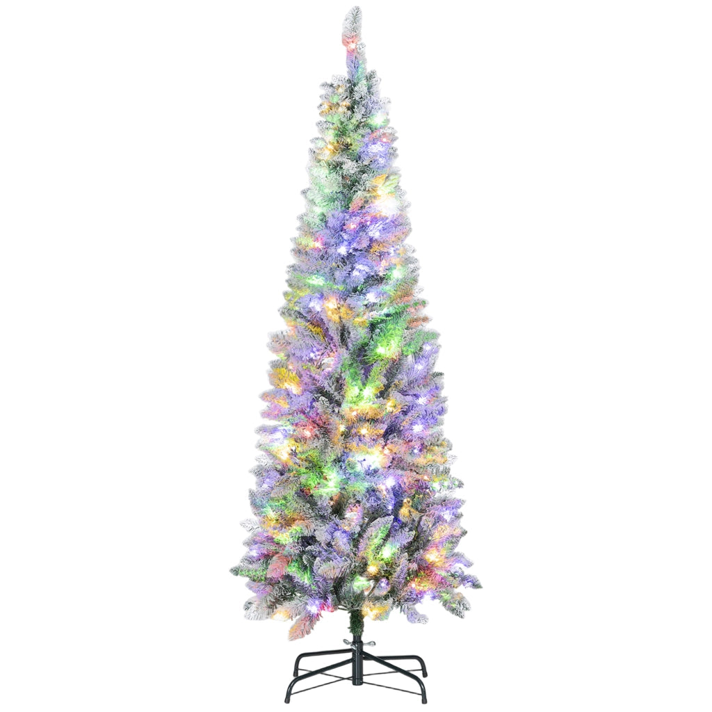 Albero di Natale Stretto 180 cm con Luci LED Bicolori 11 Modi Illuminazione 479 Rami Verde ¨C Minimal