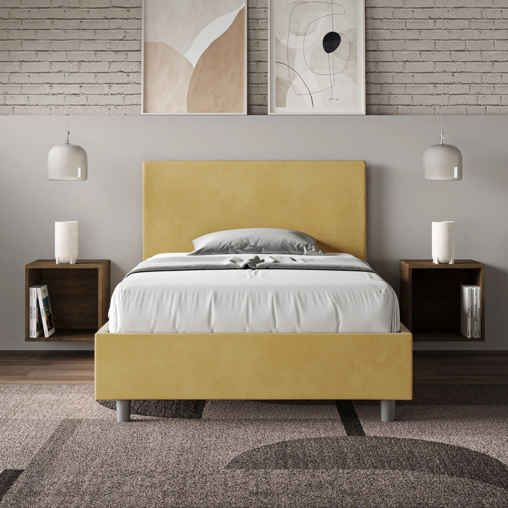 Letto Singolo 80x190 cm con Rete e Contenitore Adele Ocra