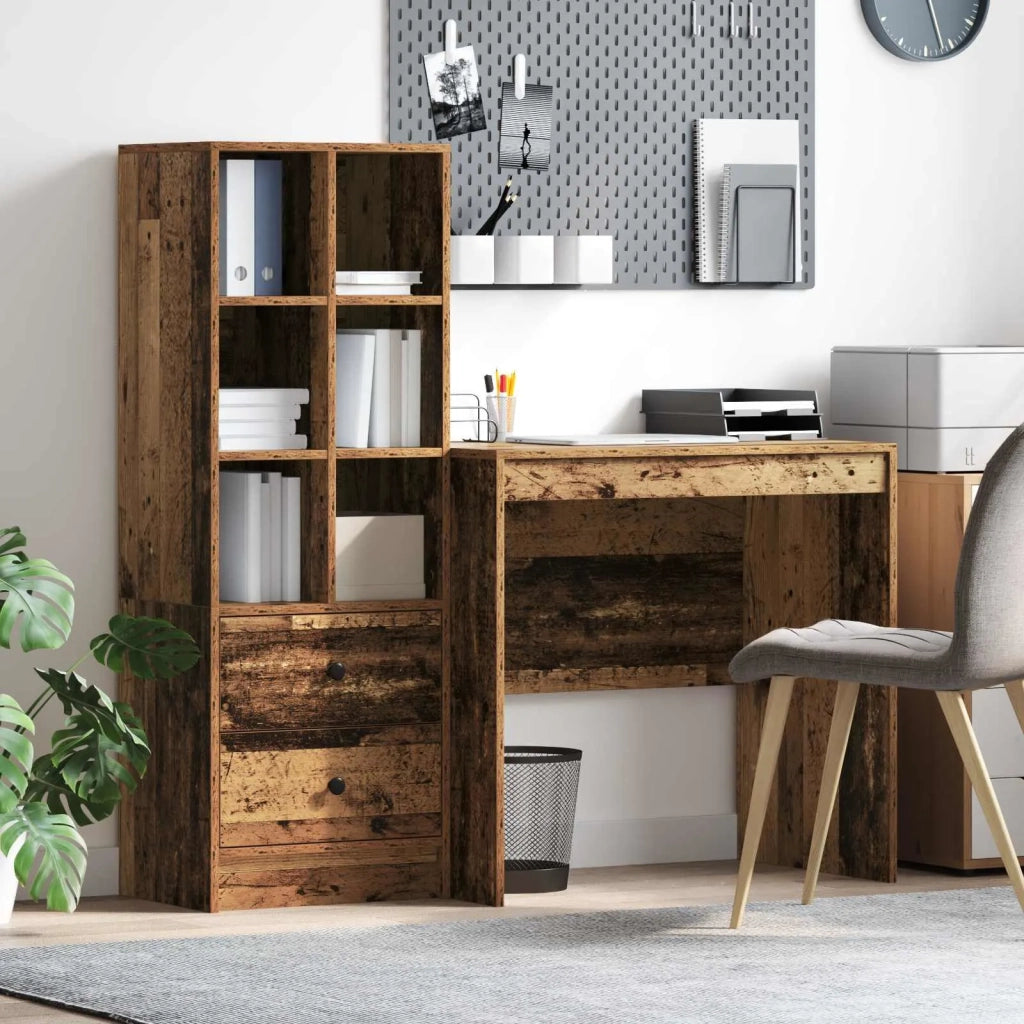 Scrivania | Tavolo da Ufficio con cassetto con lo scaffale 2 pz Legno vecchio