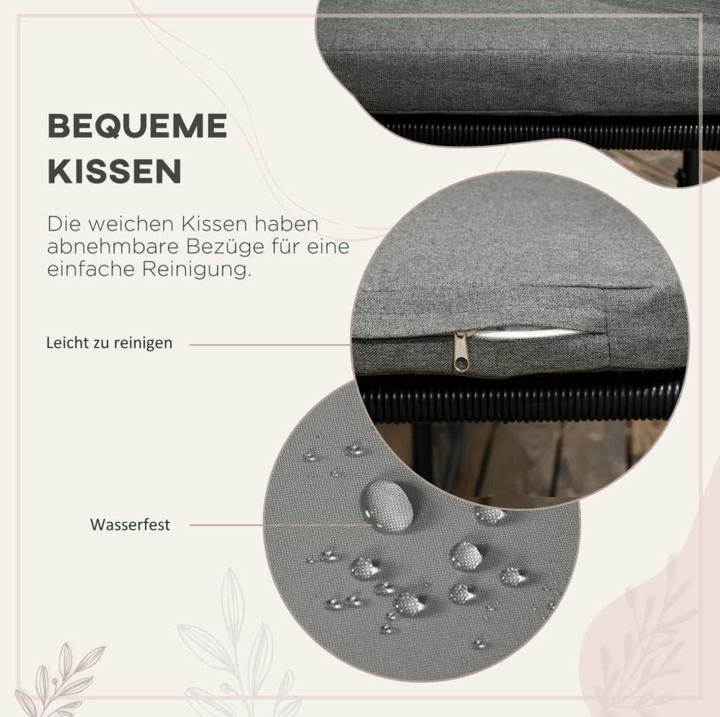 Set da giardino 5 pezzi in polyrattan con tavolo quadrato 110x110 cm e 4 sedie imbottite