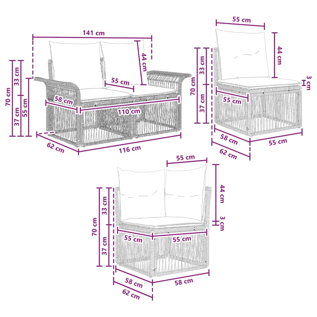 Set Divano da Giardino 10 pz Grigio polyrattan 3434876