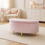 Panca contenitore imbottita in velluto rosa; 90 x 40 x 42 cm